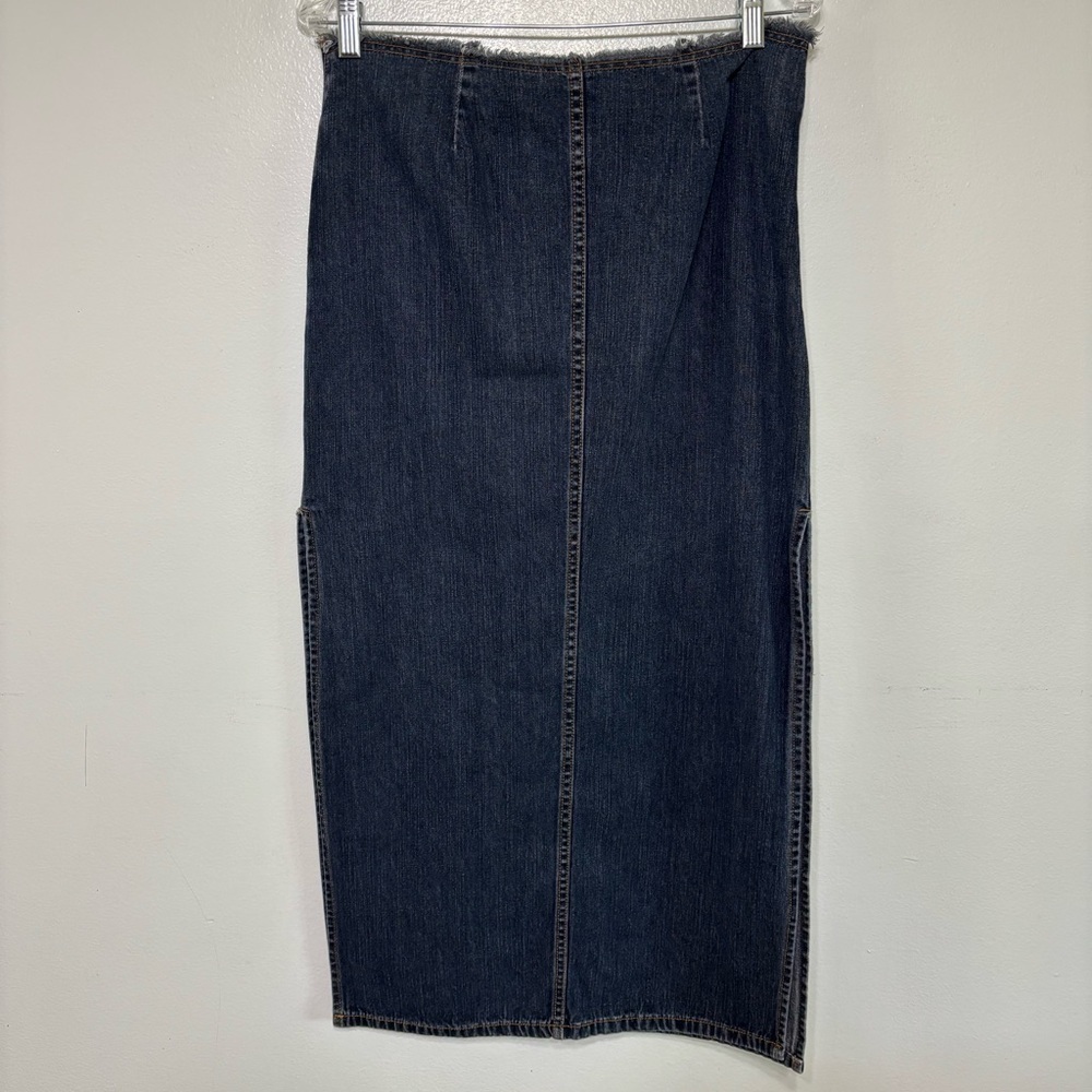 Vintage Bubblegum Y2K Dark Wash Denim Maxi Skirt With Dramatic Side Slits Size 7 - Picture 7 of 8